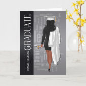 Black Hair White Pet en Gown Vrouw Afstuderen Kaar Kaart (Gele Bloem)