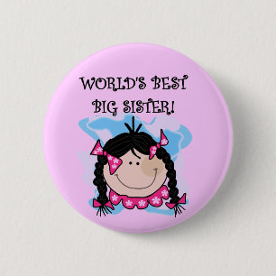 Black Hair World's Best Big Sister Tshirts Ronde Button 5,7 Cm