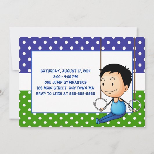 Black Haire Boy Gymnastics Birthday Invitations Kaart (Voorkant)