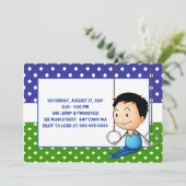 Black Haire Boy Gymnastics Birthday Invitations Kaart (Staand voorkant)