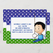 Black Haire Boy Gymnastics Birthday Invitations Kaart (Voorkant / Achterkant)