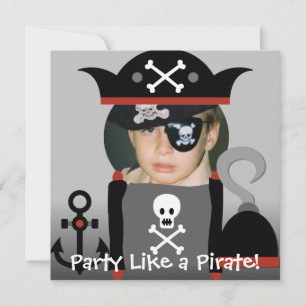Black Haire Boy Party like a Pirate Invites Kaart