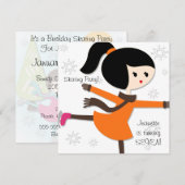 Black Haire Girl Skating Birthday Invitation Kaart (Voorkant / Achterkant)