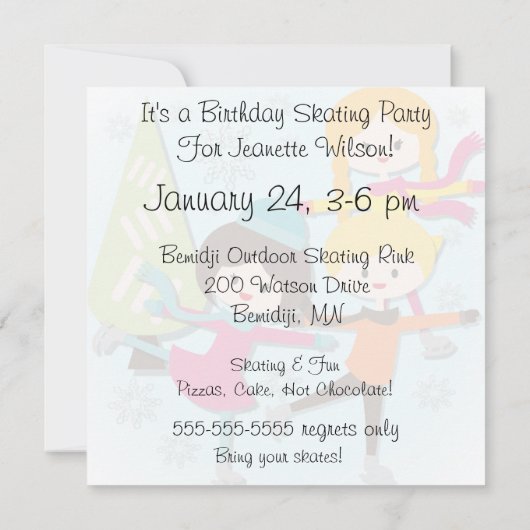 Black Haire Girl Skating Birthday Invitation Kaart (Achterkant)