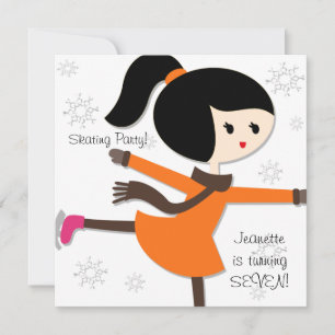 Black Haire Girl Skating Birthday Invitation Kaart