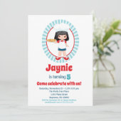 Black Haire Pizza Party Girls Birthday Kaart (Staand voorkant)