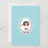 Black Haire Pizza Party Girls Birthday Kaart (Achterkant)