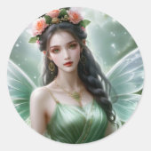 Black Haired Spring Fairy Magical Fantasy Ronde Sticker (Voorkant)