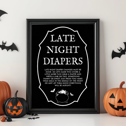 Black Halloween Baby Shower Late Night Diapers Poster