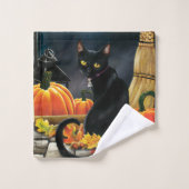 Black Halloween Cat Bad Handdoek (Wasdoekje)