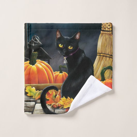 Black Halloween Cat Bad Handdoek (Wasdoekje)