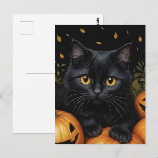 Black Halloween Cat Briefkaart (Voorkant / Achterkant)