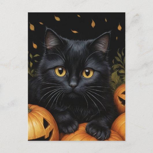 Black Halloween Cat Briefkaart (Voorkant)