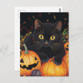 Black Halloween Cat Briefkaart (Voorkant / Achterkant)