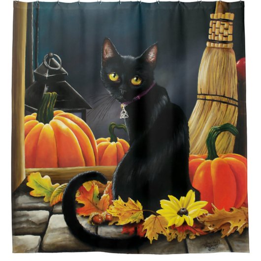 Black Halloween Cat Douchegordijn (Voorkant)