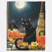 Black Halloween Cat Fleece Deken (Voorkant)