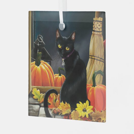 Black Halloween Cat Glas Ornament (Voorkant links)