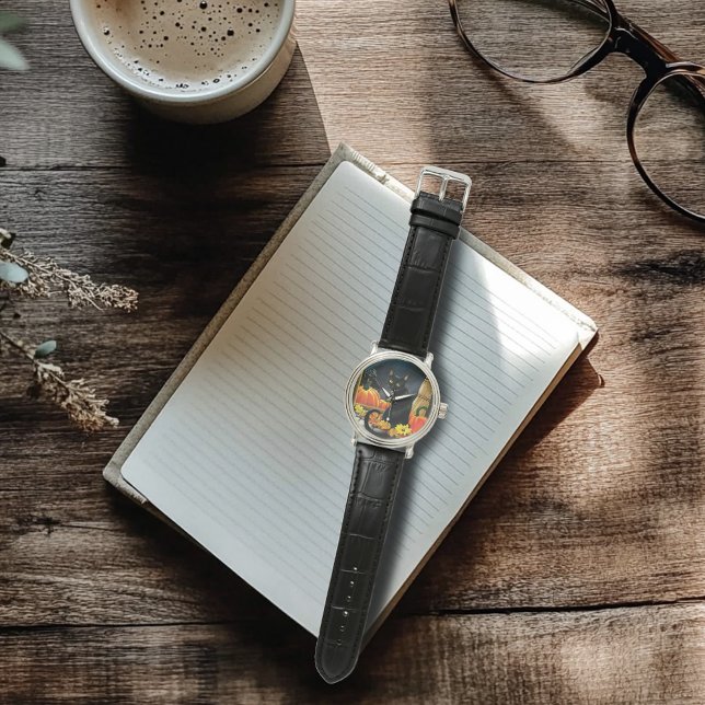 Black Halloween Cat Horloge (Creator heeft geüpload)