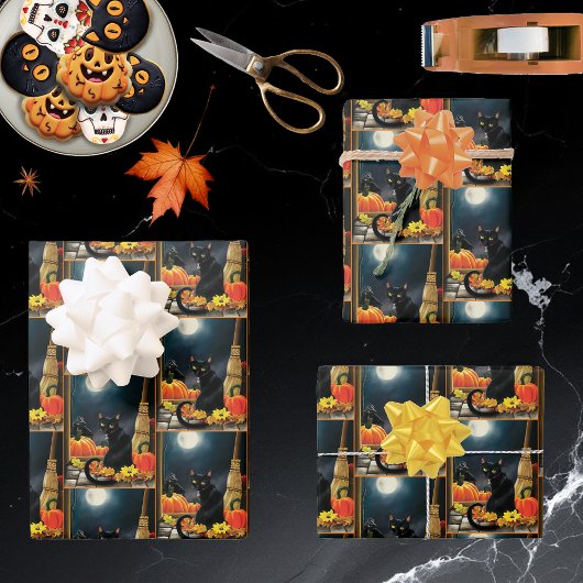 Black Halloween Cat Inpakpapier Vel