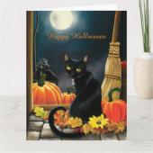 Black Halloween Cat Kaart (Voorkant)