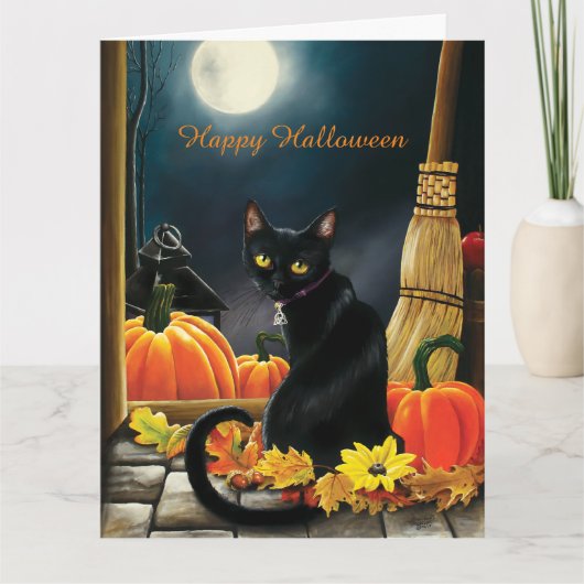 Black Halloween Cat Kaart (Voorkant)