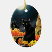 Black Halloween Cat Keramisch Ornament (Achterkant)