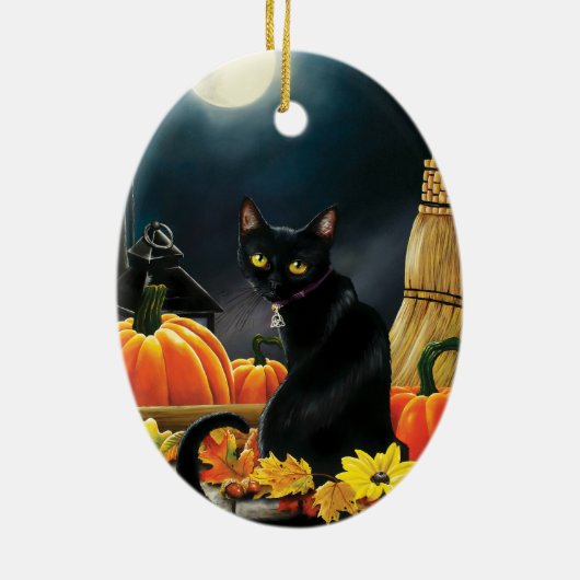 Black Halloween Cat Keramisch Ornament (Achterkant)