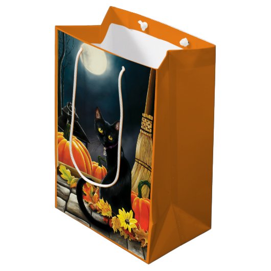 Black Halloween Cat Medium Cadeauzakje (Voorkant Gekanteld)