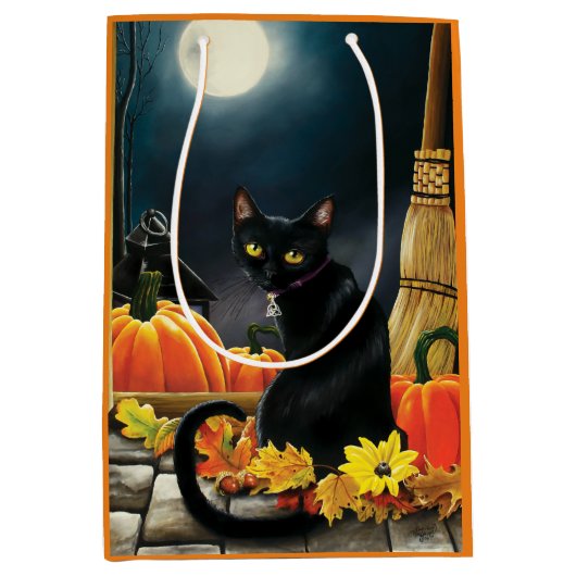 Black Halloween Cat Medium Cadeauzakje (Voorkant)