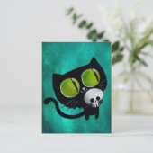 Black Halloween Cat met schedel Briefkaart (Staand voorkant)
