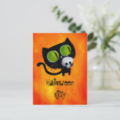 Black Halloween Cat met schedel Briefkaart (Staand voorkant)