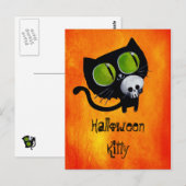 Black Halloween Cat met schedel Briefkaart (Voorkant / Achterkant)