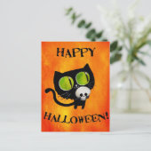 Black Halloween Cat met schedel Briefkaart (Staand voorkant)