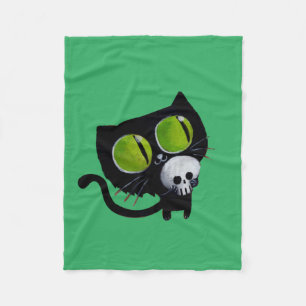 Black Halloween Cat met schedel Fleece Deken