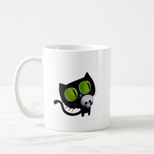 Black Halloween Cat met schedel Koffiemok (Links)