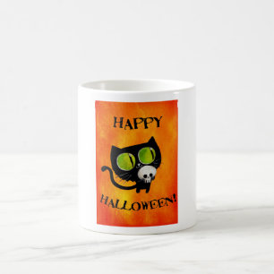 Black Halloween Cat met schedel Koffiemok