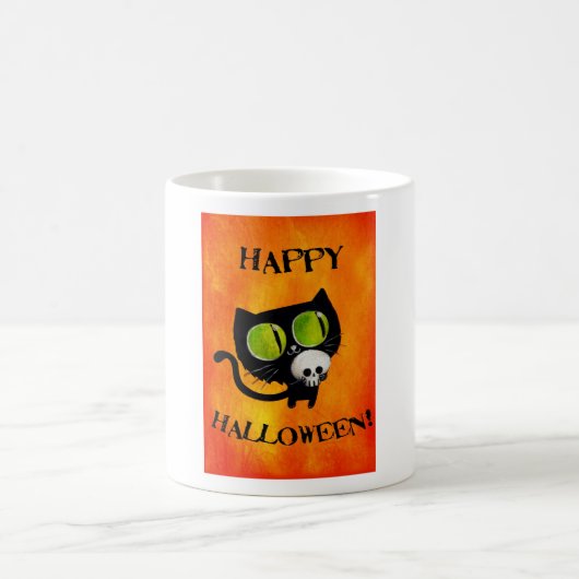 Black Halloween Cat met schedel Koffiemok (Center)