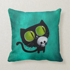 Black Halloween Cat met schedel Kussen