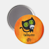 Black Halloween Cat met schedel Magneet (Voorkant / Achterkant)