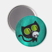 Black Halloween Cat met schedel Magneet (Voorkant / Achterkant)