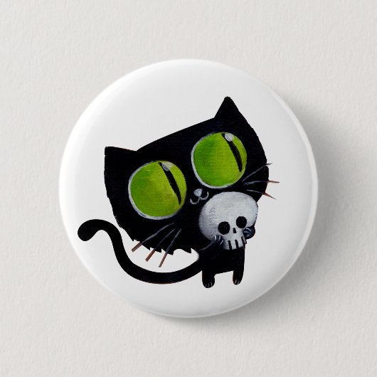 Black Halloween Cat met schedel Ronde Button 5,7 Cm (Voorkant)