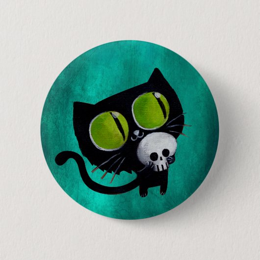 Black Halloween Cat met schedel Ronde Button 5,7 Cm (Voorkant)