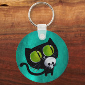 Black Halloween Cat met schedel Sleutelhanger (Voorkant)