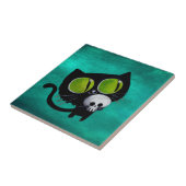 Black Halloween Cat met schedel Tegeltje (Zijkant)