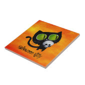 Black Halloween Cat met schedel Tegeltje (Zijkant)