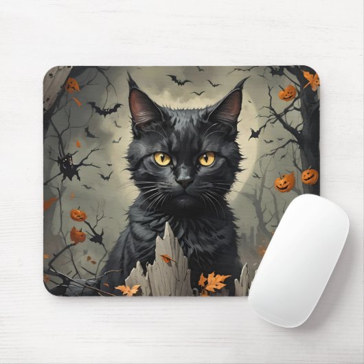 Black Halloween Cat Muismat (Met muis)