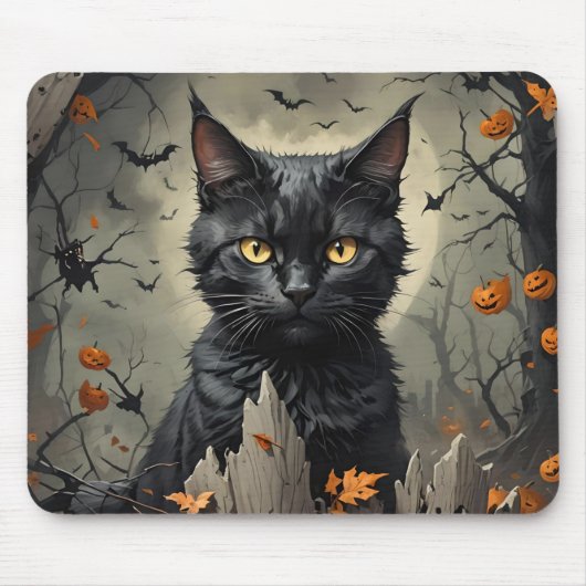 Black Halloween Cat Muismat (Voorkant)