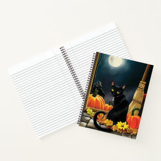 Black Halloween Cat Notitieboek (Binnen)