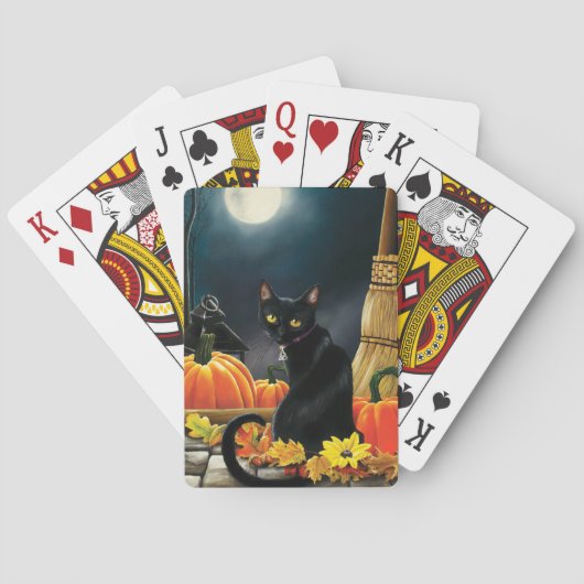 Black Halloween Cat Pokerkaarten (Achterkant)