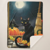 Black Halloween Cat Sherpa Deken (Voorkant)
